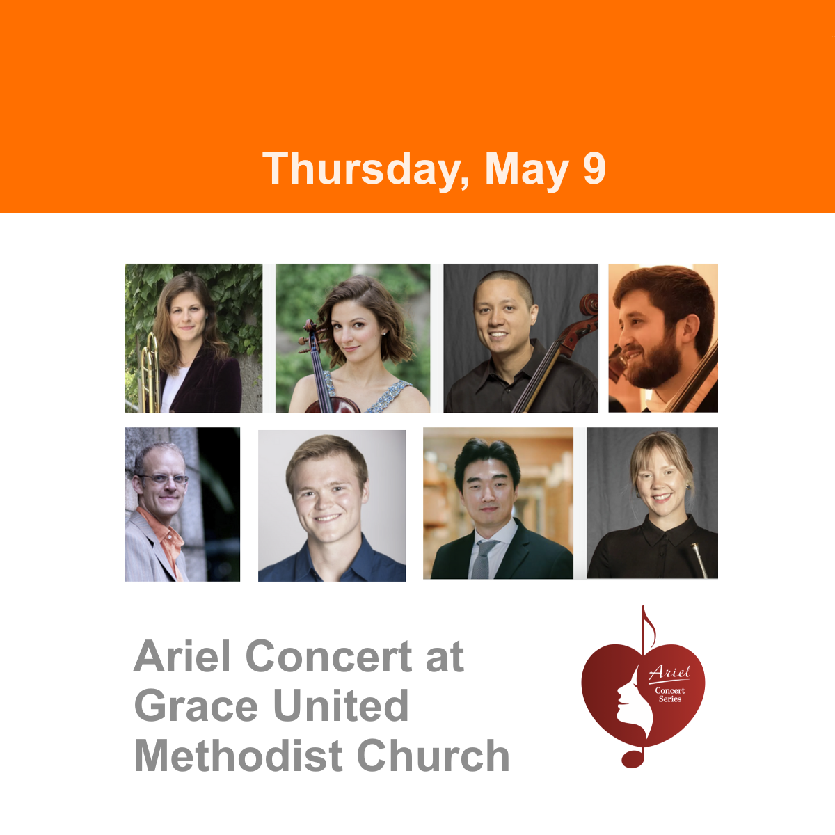 Thursday May 9 Ariel concert at Grace United Methodist Church